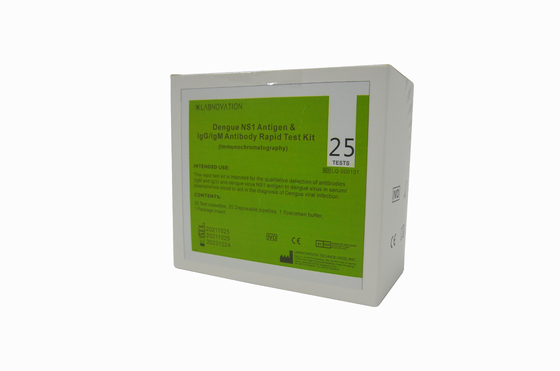 NS1 IgM IgG এর জন্য ISO13485 25 টেস্ট ডেঙ্গু অ্যান্টিজেন অ্যান্টিবডি টেস্ট কিট